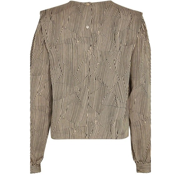 Anine Bing Willa Silk Top Crinkle Stripe Size Medium Tan‎ and Black - Picture 3 of 12